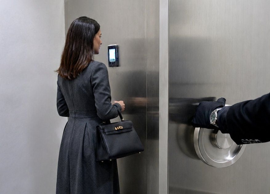 Client using the biometric entry panel beside the Amanat Vaults vault door